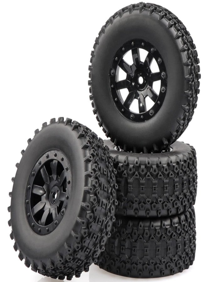 Aimrock 1/10 Pre-Mounted 12mm Hex Short Course SC Trucks Wheels and Tires Combo, Out Dia. 4.3'' for Slash Losi Tenacity Blackout SC Exceed RC Buggy Car, Set of 4 - Image 1